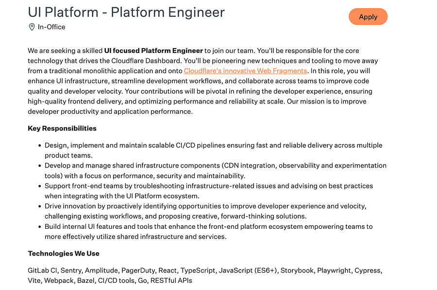 Cloudflare platform engineer role