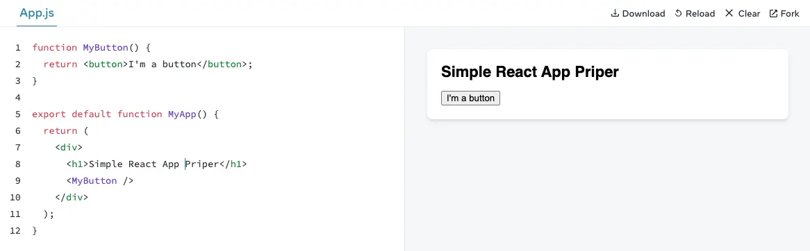 Simple React component example